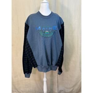 Vintage upcycled main oversized 1XL/ 2XL sweatshirt with flannel sleeves